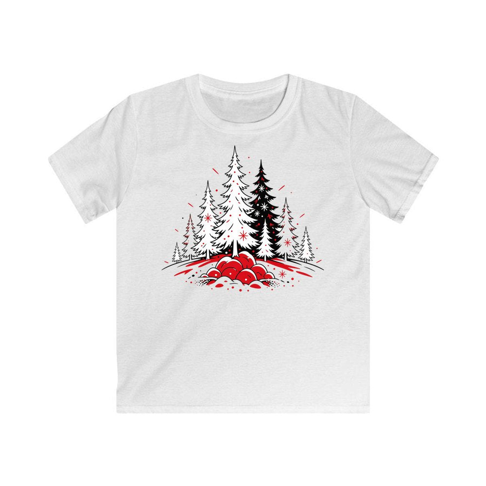 Red And Black Pine Forest personalised kids Christmas tee in white