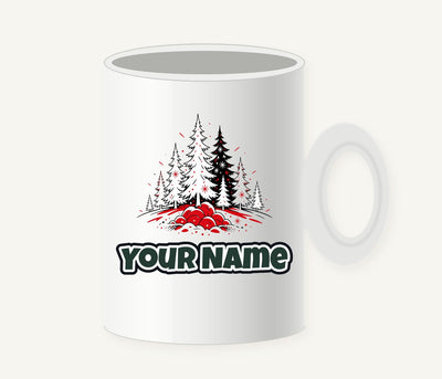 Red And Black Pine Forest Personalised Christmas Mug