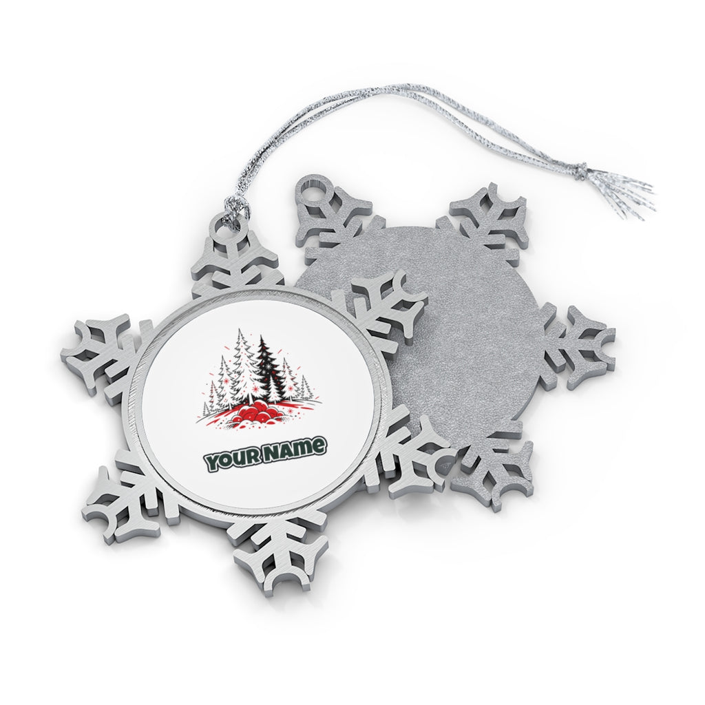 Red And Black Pine Forest Personalised Pewter Christmas Ornament