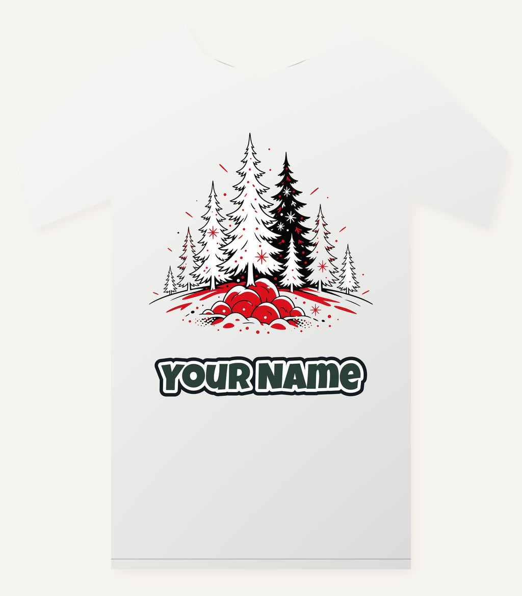 Red And Black Pine Forest Personalised Christmas T-Shirt and Hoodie
