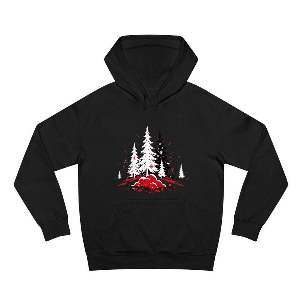 Red And Black Pine Forest personalised Christmas hoodie in black