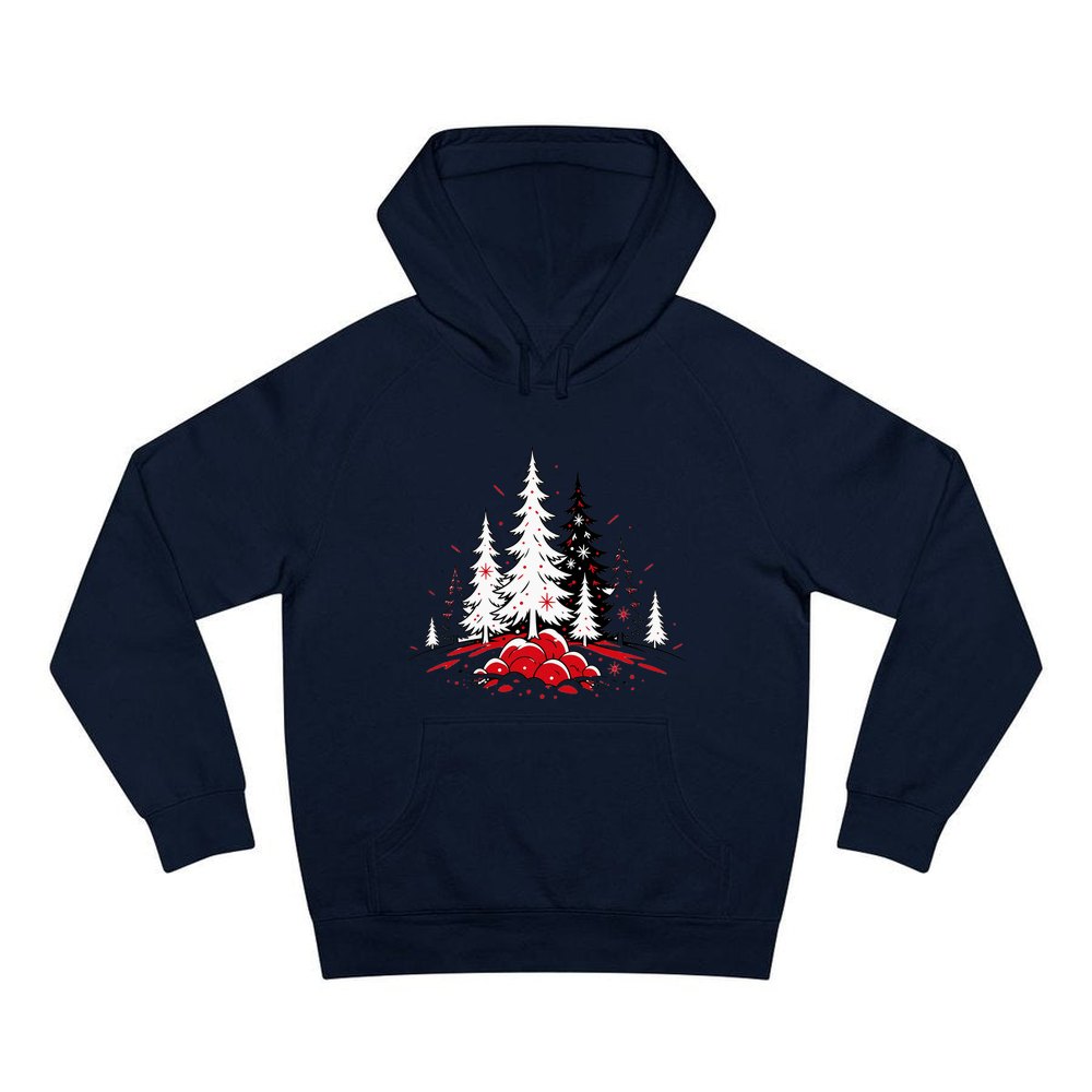 Red And Black Pine Forest personalised Christmas hoodie in navy