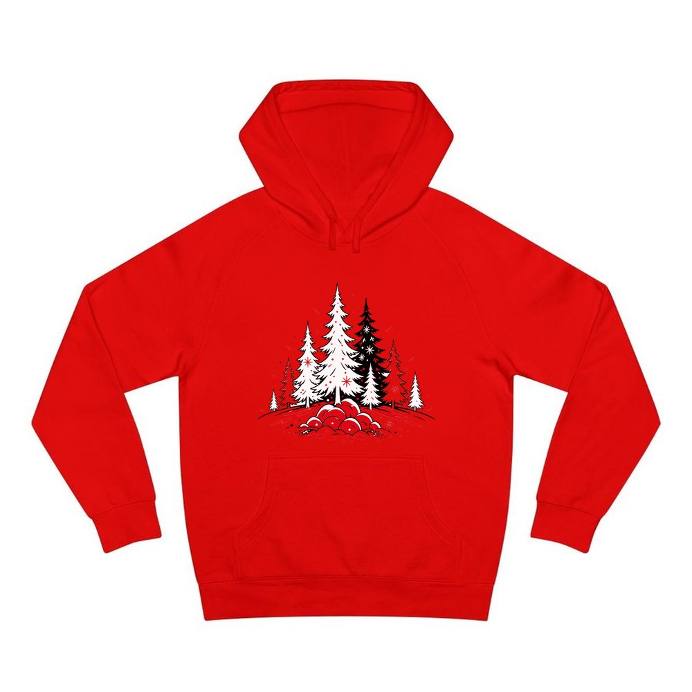 Red And Black Pine Forest personalised Christmas hoodie in red