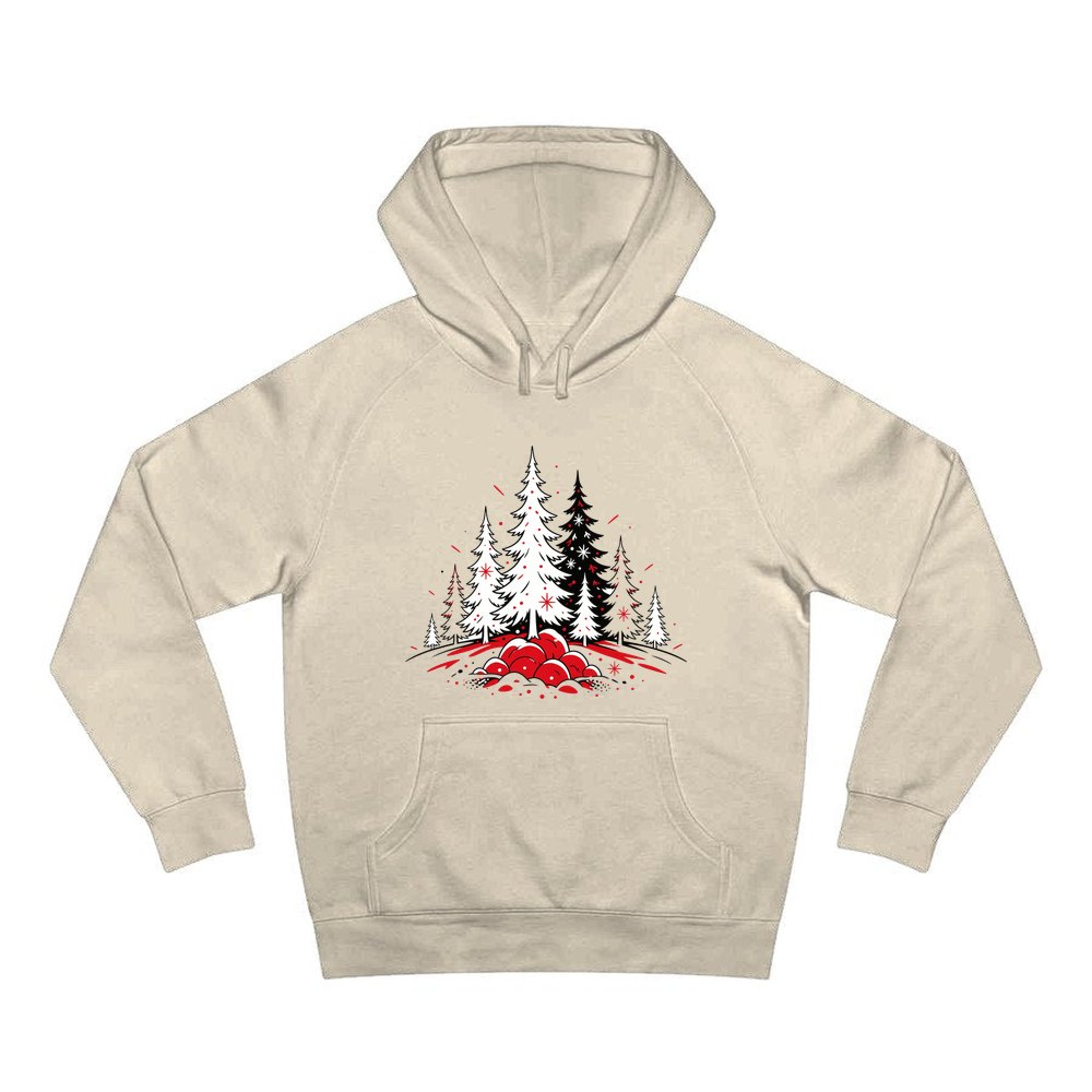 Red And Black Pine Forest personalised Christmas hoodie in sand