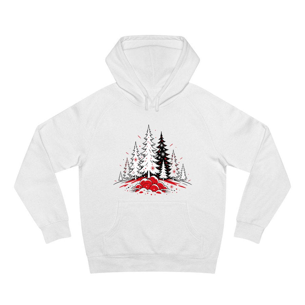 Red And Black Pine Forest personalised Christmas hoodie in white
