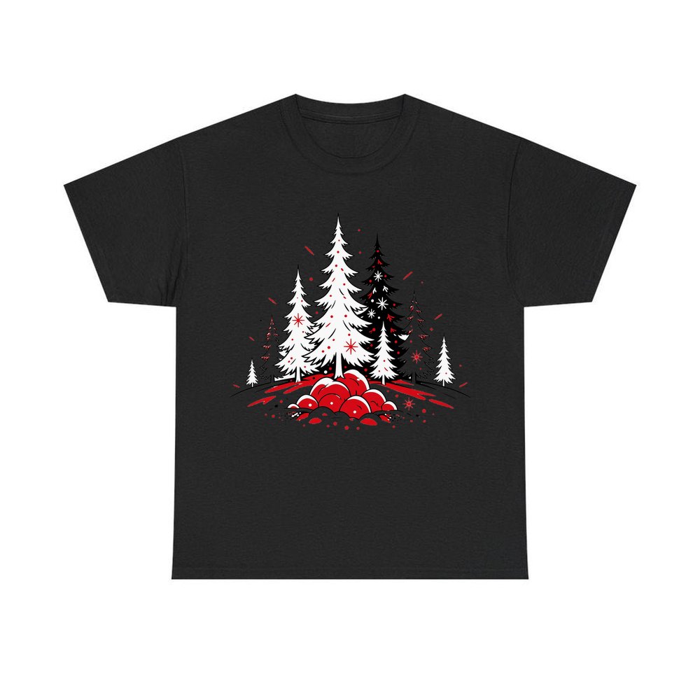 Red And Black Pine Forest personalised Christmas T-shirt in black