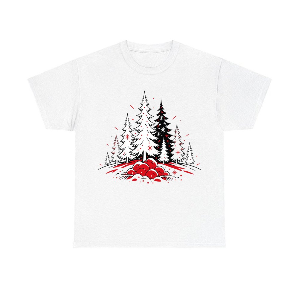 Red And Black Pine Forest personalised Christmas T-shirt in white