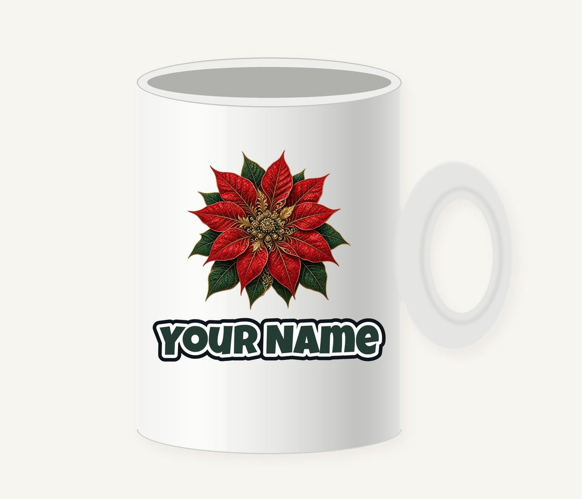 Red And Gold Poinsettia Personalised Christmas Mug