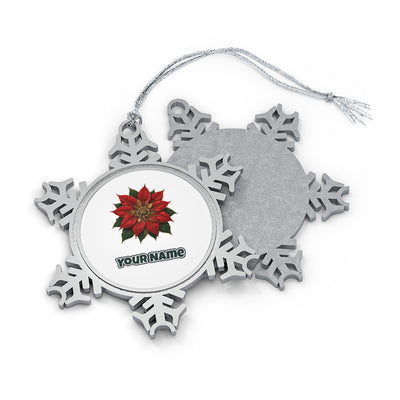 Red And Gold Poinsettia Personalised Pewter Christmas Ornament