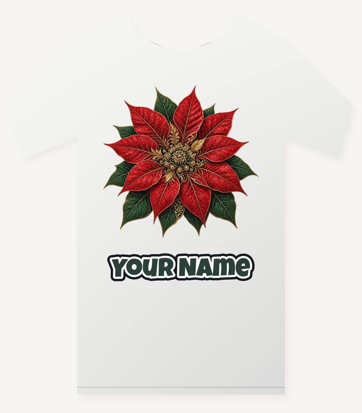 Red And Gold Poinsettia Personalised Christmas T-Shirt and Hoodie