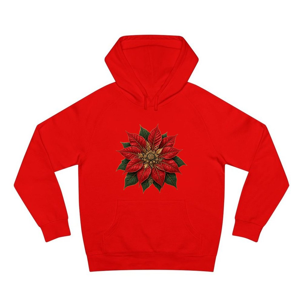 Red And Gold Poinsettia personalised Christmas hoodie in red