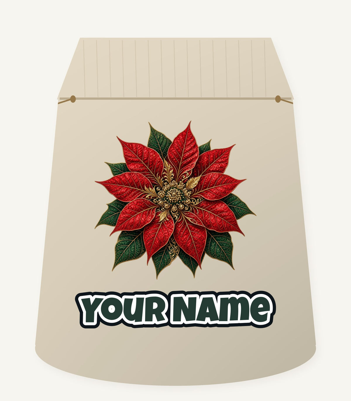 Red And Gold Poinsettia Personalised Santa Sack
