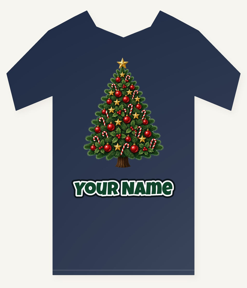 Red and Green Christmas Tree with Candy Canes Personalised Kids Tee and Baby Bodysuit