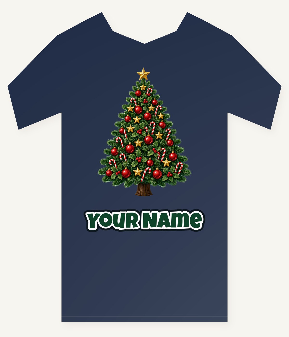 Red and Green Christmas Tree with Candy Canes Personalised Kids Tee and Baby Bodysuit