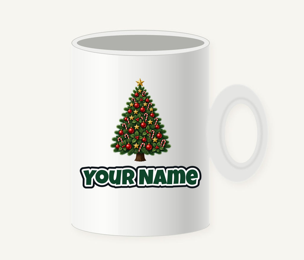 Red and Green Christmas Tree with Candy Canes Personalised Christmas Mug