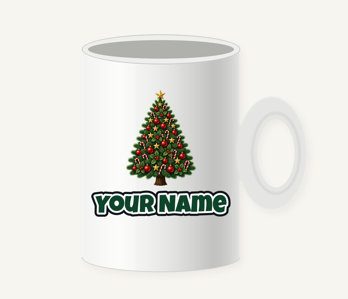 Red and Green Christmas Tree with Candy Canes Personalised Christmas Mug