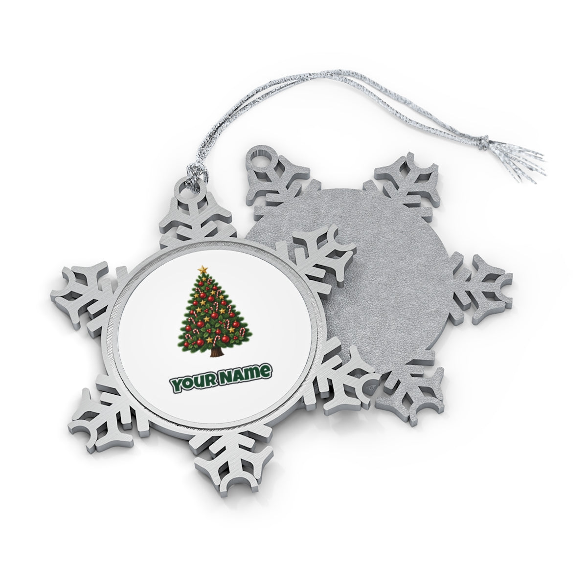 Red and Green Christmas Tree with Candy Canes Personalised Pewter Christmas Ornament