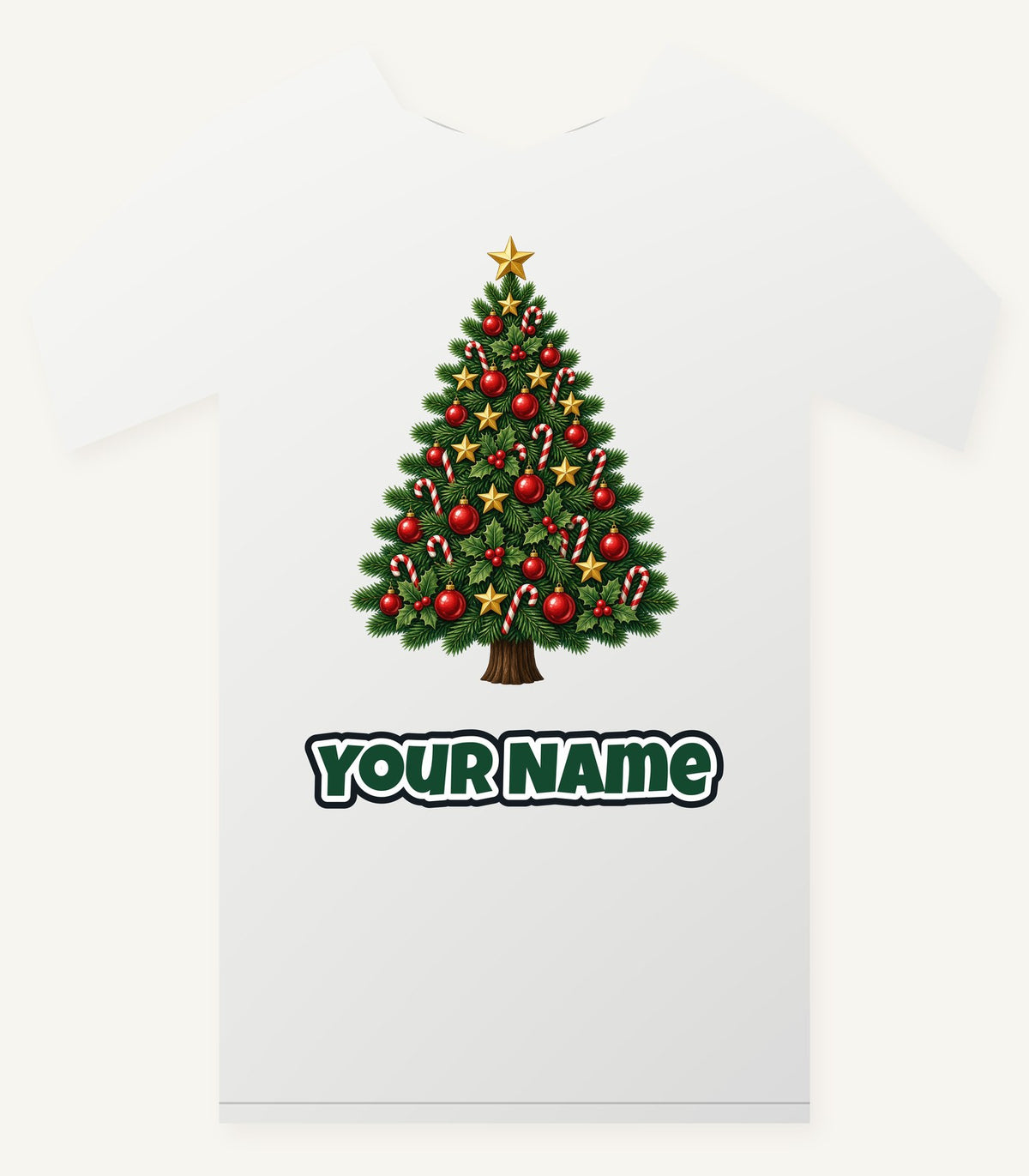 Red and Green Christmas Tree with Candy Canes Personalised Christmas T-Shirt and Hoodie