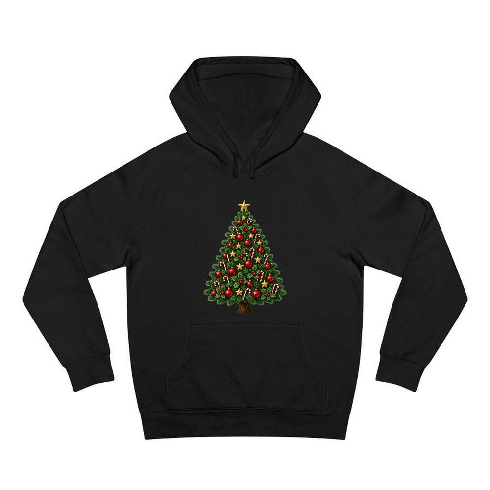 Red and Green Christmas Tree with Candy Canes personalised Christmas hoodie in black