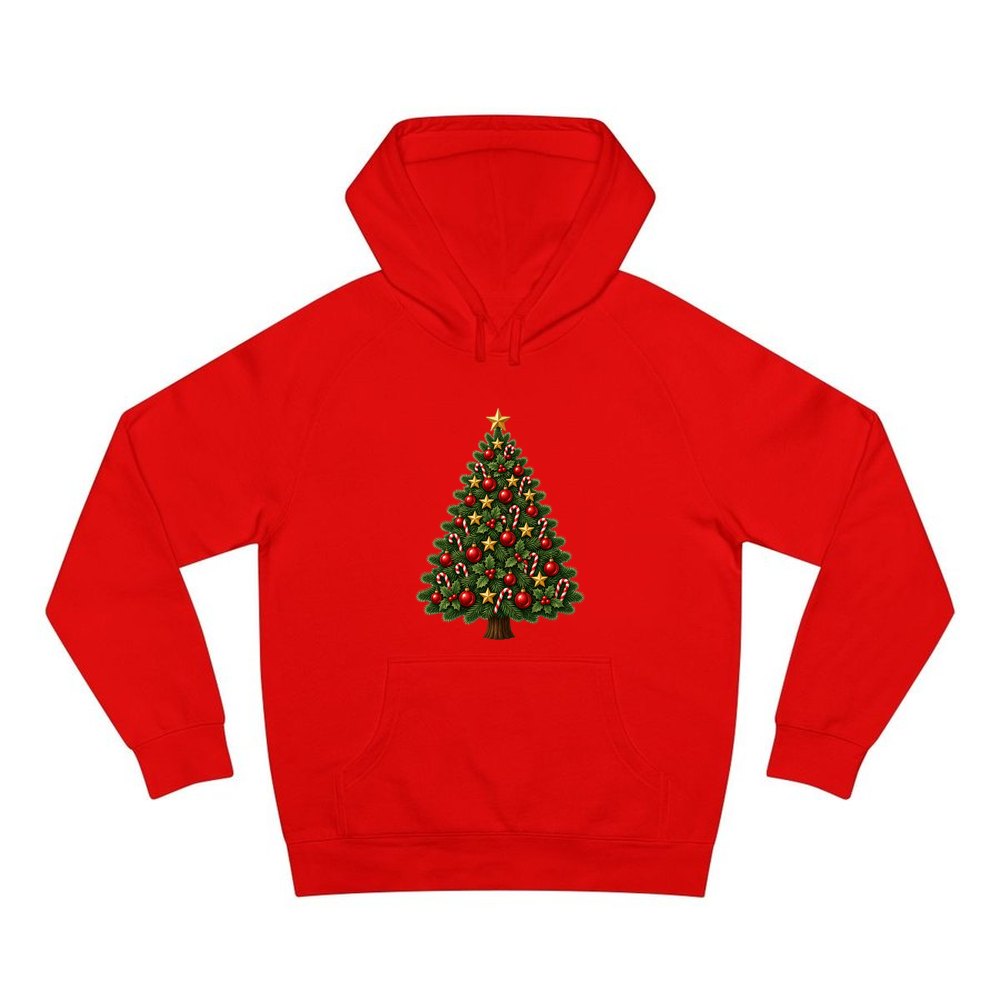 Red and Green Christmas Tree with Candy Canes personalised Christmas hoodie in red