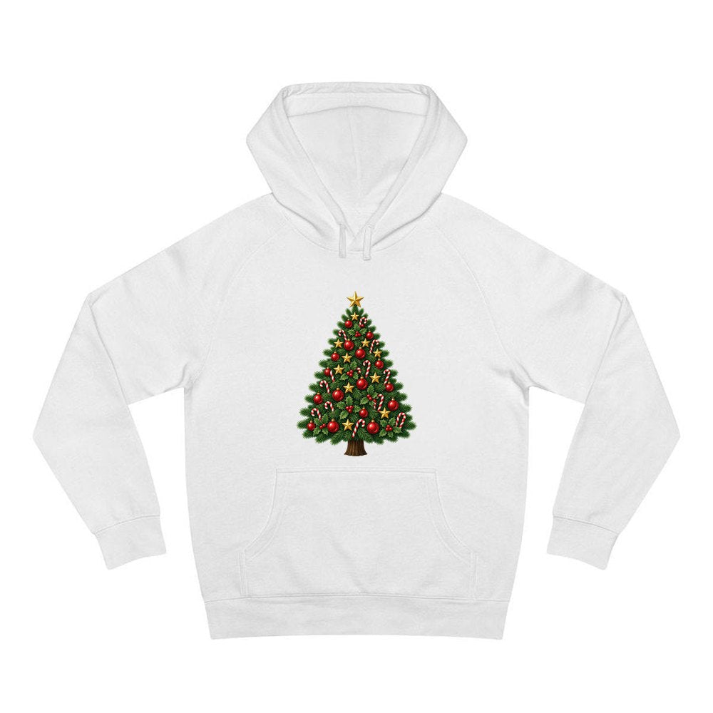 Red and Green Christmas Tree with Candy Canes personalised Christmas hoodie in white