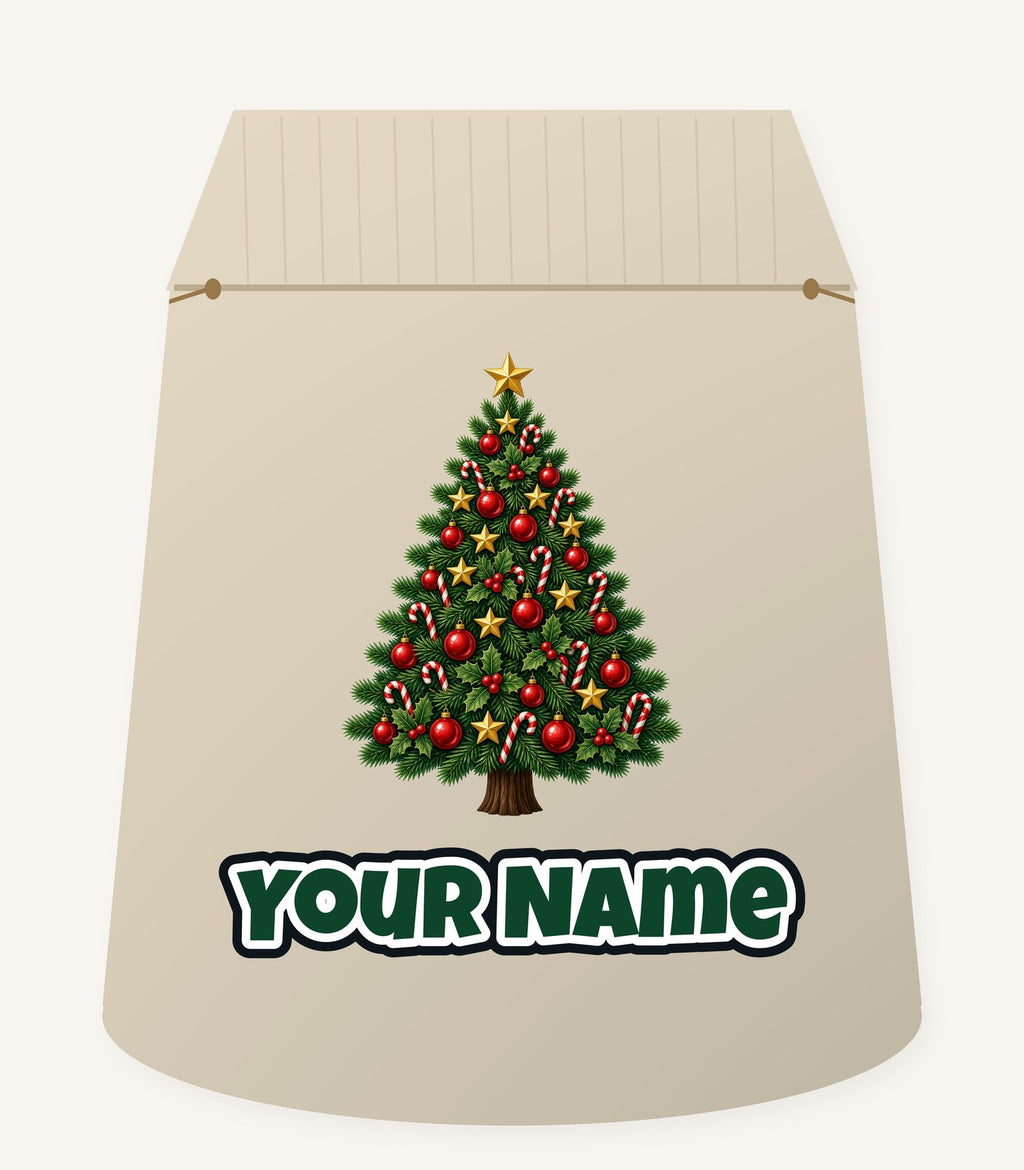 Red and Green Christmas Tree with Candy Canes Personalised Santa Sack