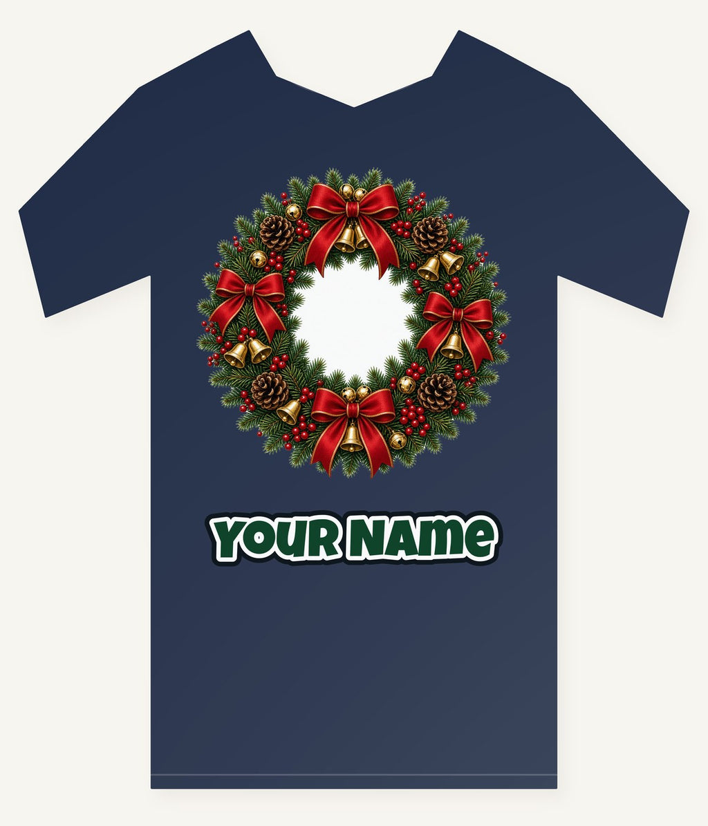 Red and Green Christmas Wreath Personalised Kids Tee and Baby Bodysuit
