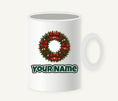 Red and Green Christmas Wreath Personalised Christmas Mug
