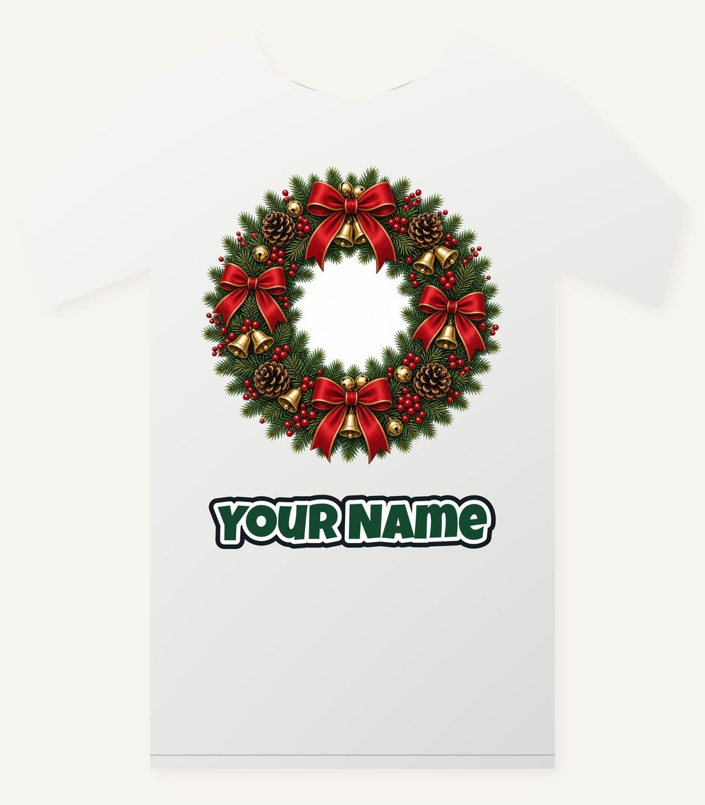 Red and Green Christmas Wreath Personalised Christmas T-Shirt and Hoodie