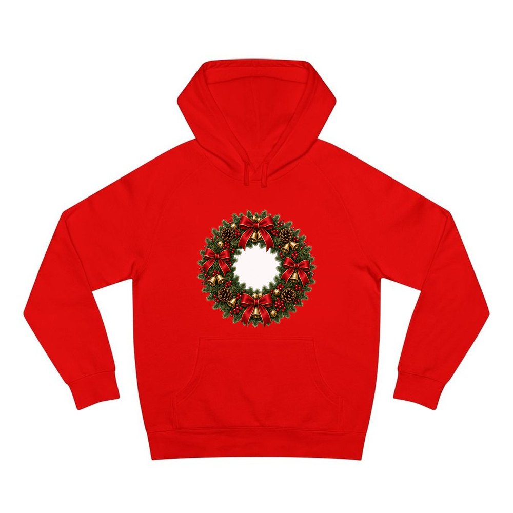 Red and Green Christmas Wreath personalised Christmas hoodie in red