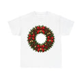Red And Green Christmas Wreath design on a white tee