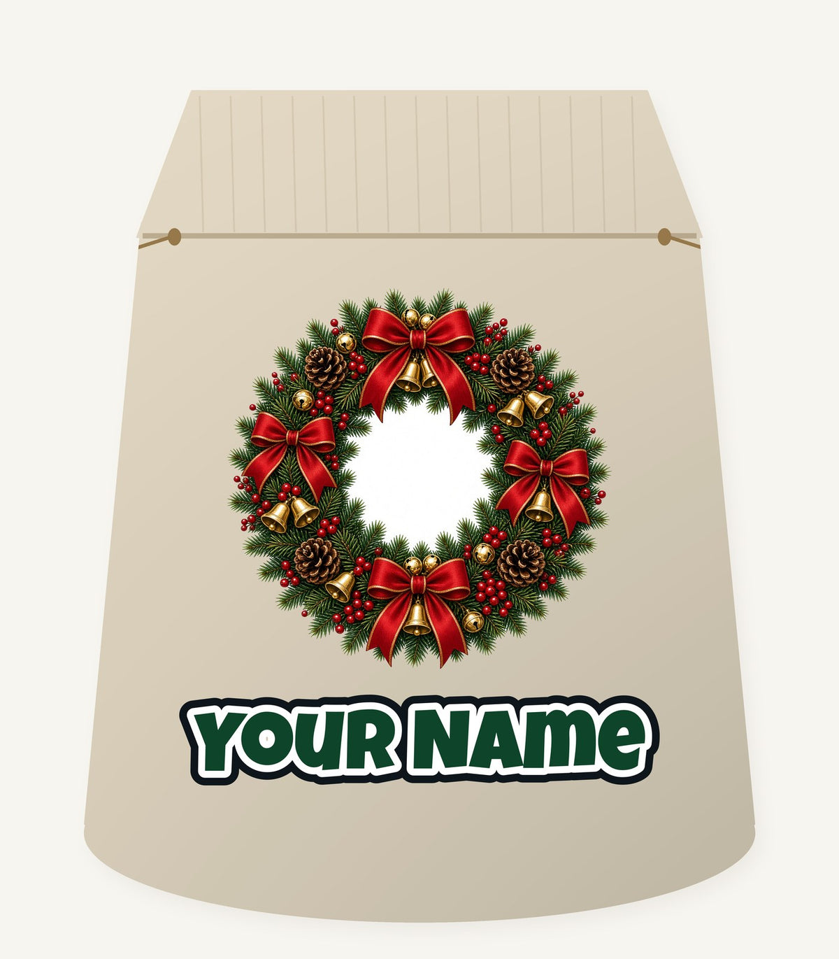 Red and Green Christmas Wreath Personalised Santa Sack