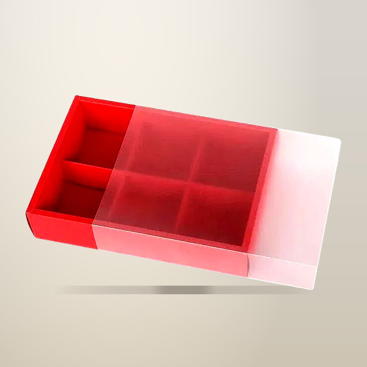 Red Cake Boxes with Clear Lids, 6 Compartments, 10 Pack, on a plain cream background