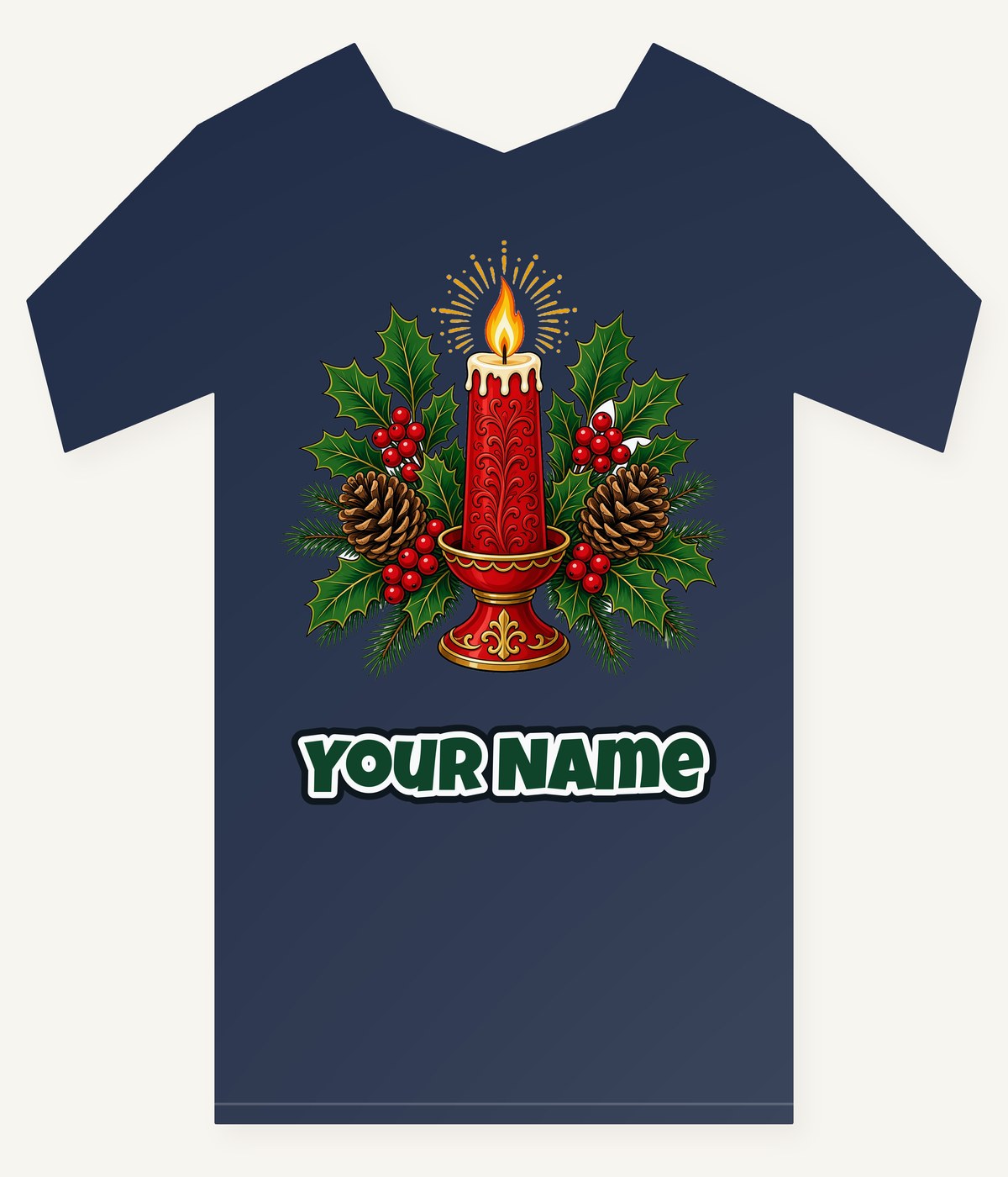 Red Candle With Holly Personalised Kids Tee and Baby Bodysuit