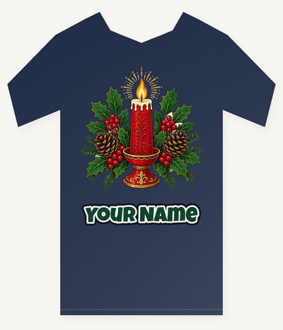 Red Candle With Holly Personalised Kids Tee and Baby Bodysuit