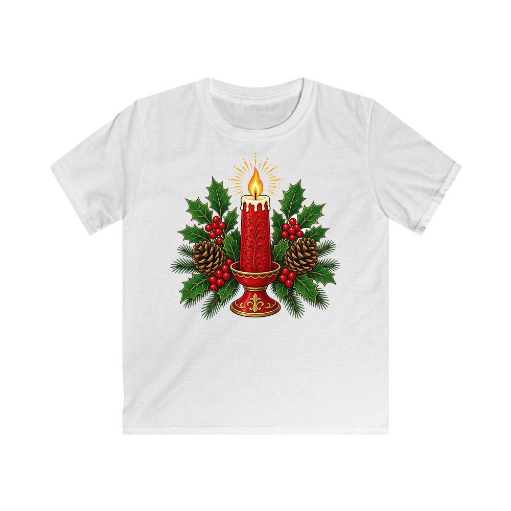 Red Candle With Holly personalised kids Christmas tee in white