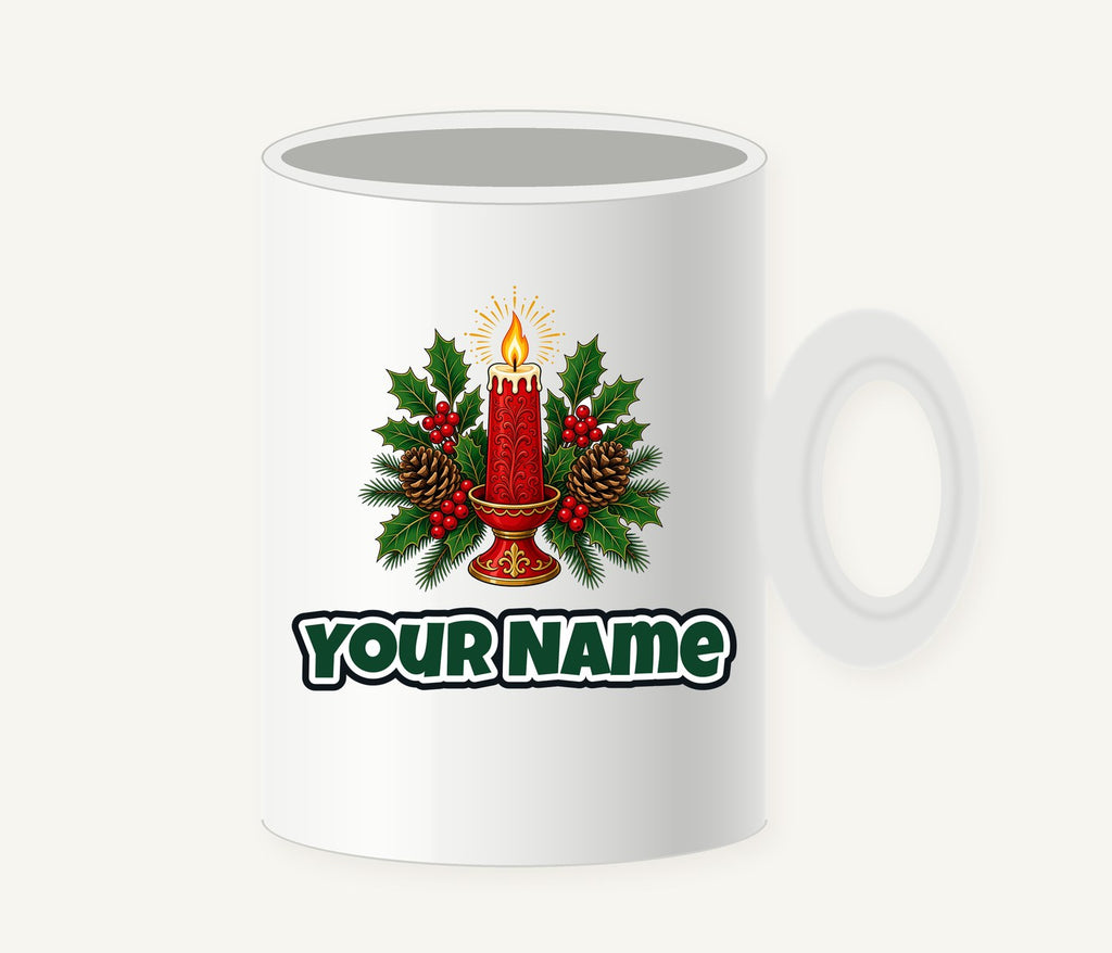 Red Candle With Holly Personalised Christmas Mug