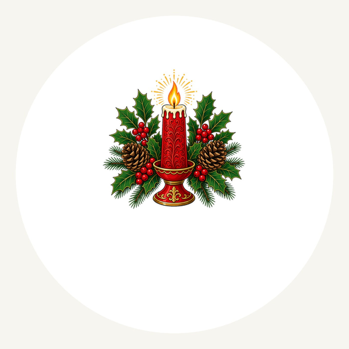 Red Candle With Holly Christmas artwork, the design printed on the personalised ornament