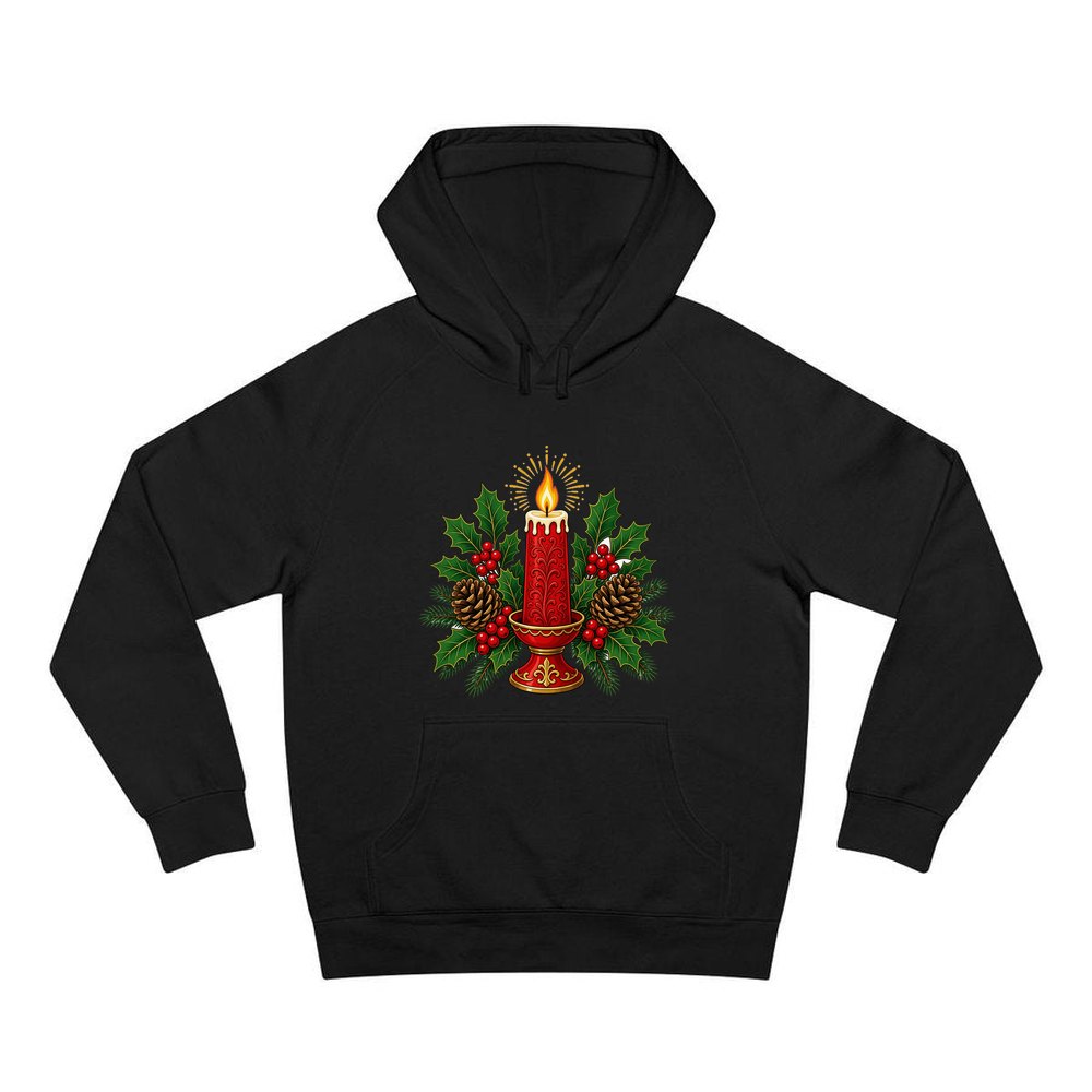 Red Candle With Holly personalised Christmas hoodie in black