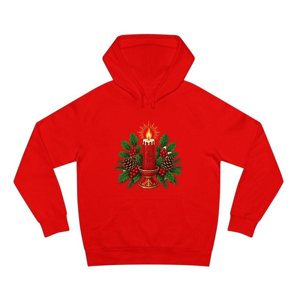 Red Candle With Holly personalised Christmas hoodie in red