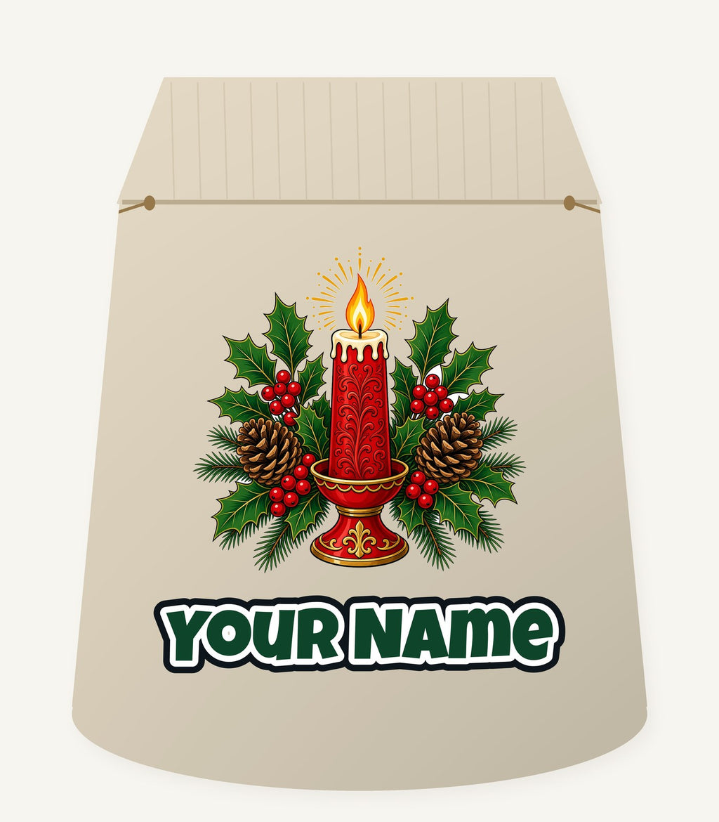 Red Candle With Holly Personalised Santa Sack