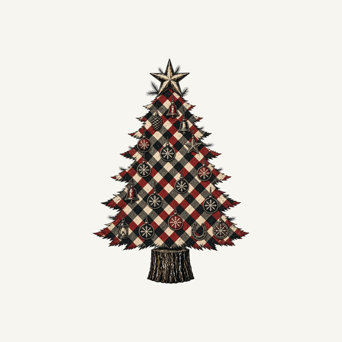 Red Check Christmas Tree Personalised Kids Tee and Baby Bodysuit
