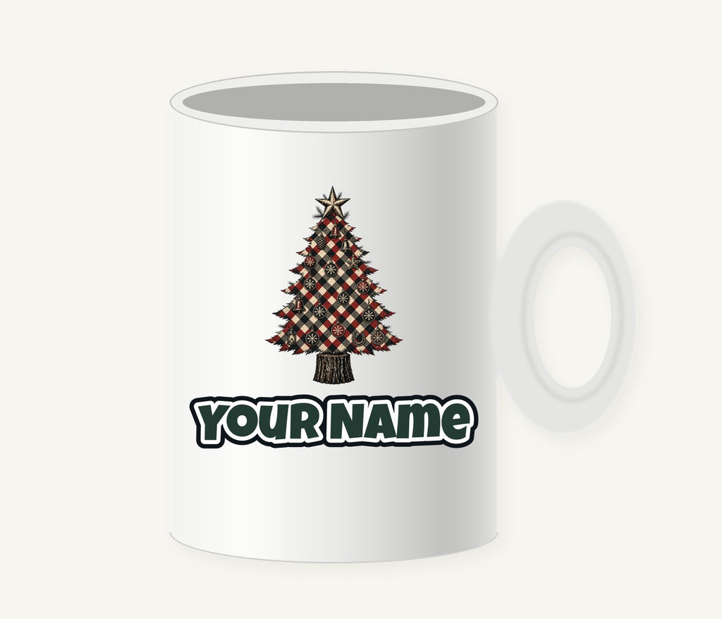Red Check Christmas Tree Personalised Christmas Mug