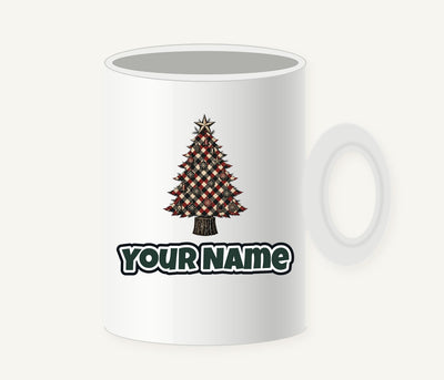 Red Check Christmas Tree Personalised Christmas Mug