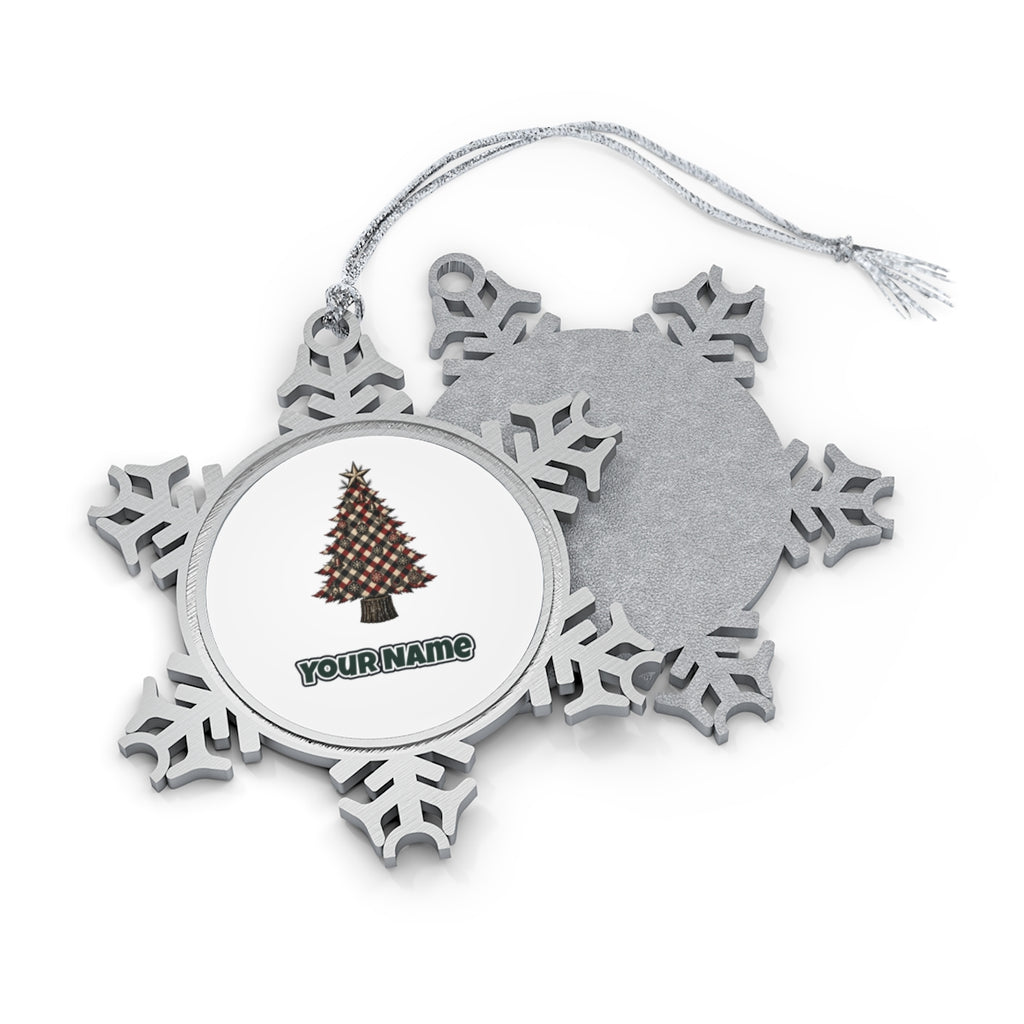 Red Check Christmas Tree Personalised Pewter Christmas Ornament