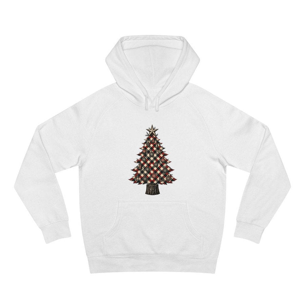 Red Check Christmas Tree personalised Christmas hoodie in white