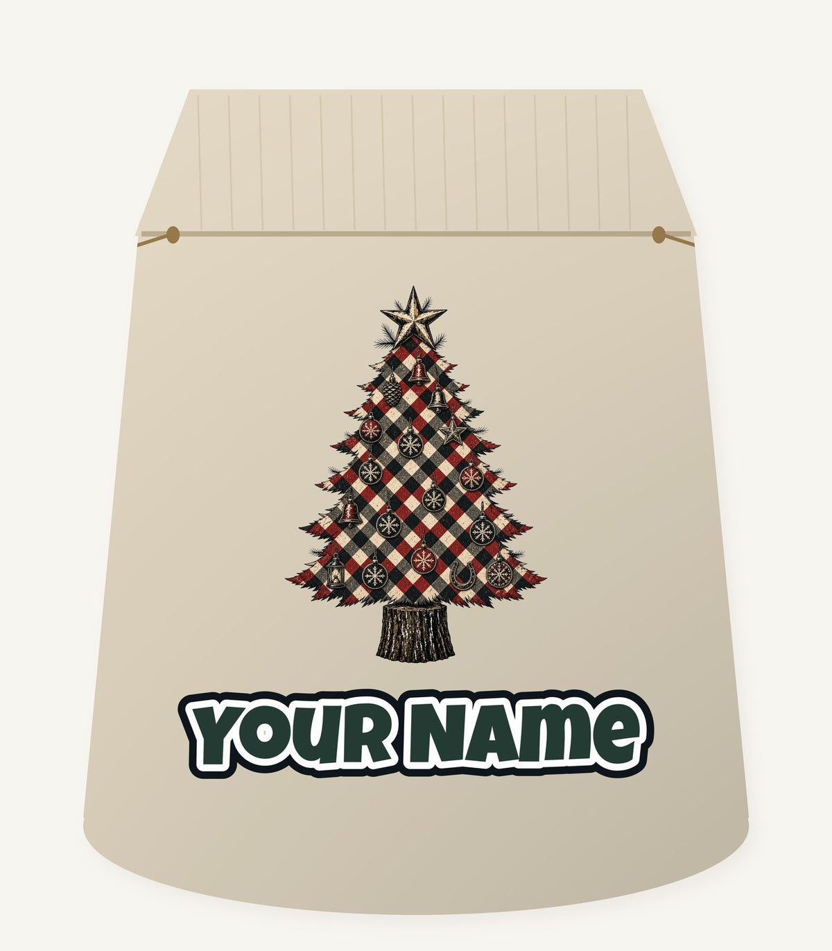Red Check Christmas Tree Personalised Santa Sack