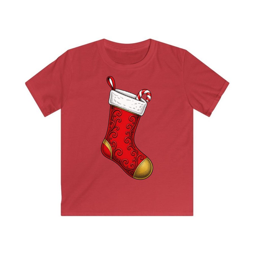 Red Christmas Stocking personalised kids Christmas tee in red