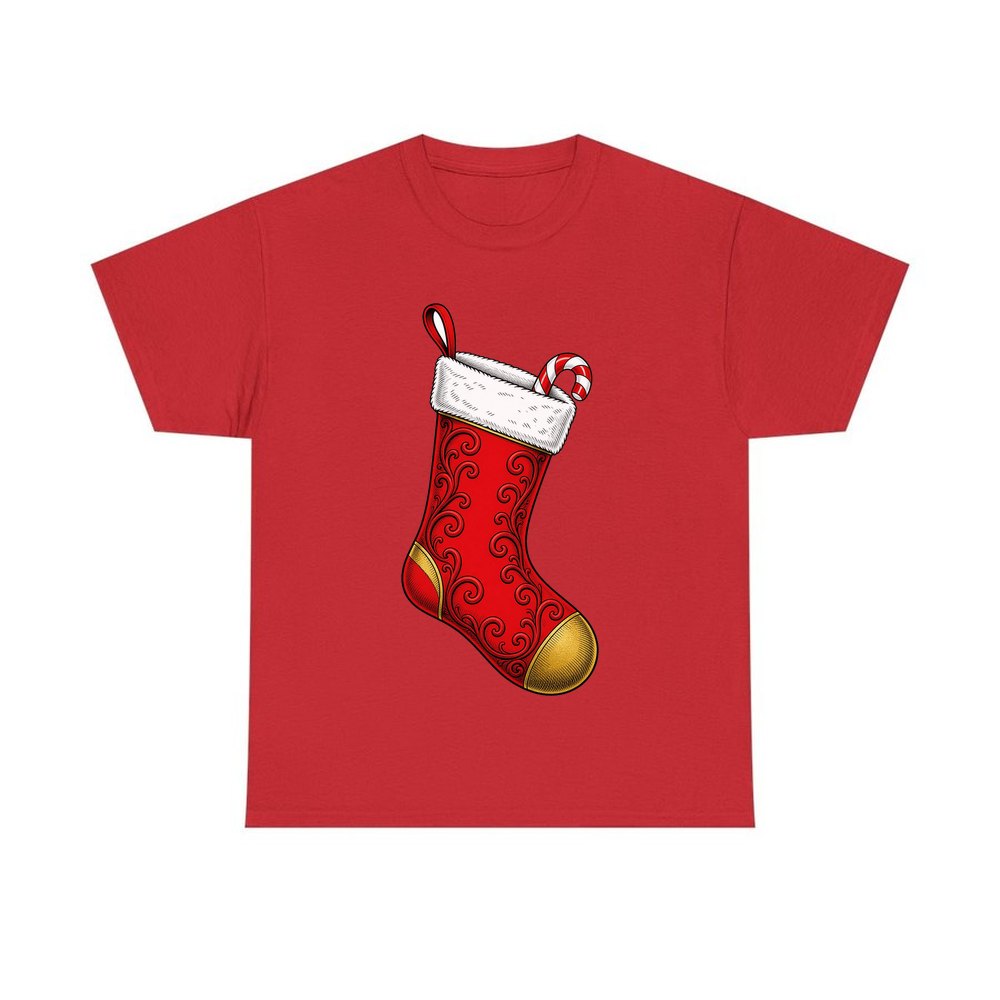 Red Christmas Stocking personalised Christmas T-shirt in red