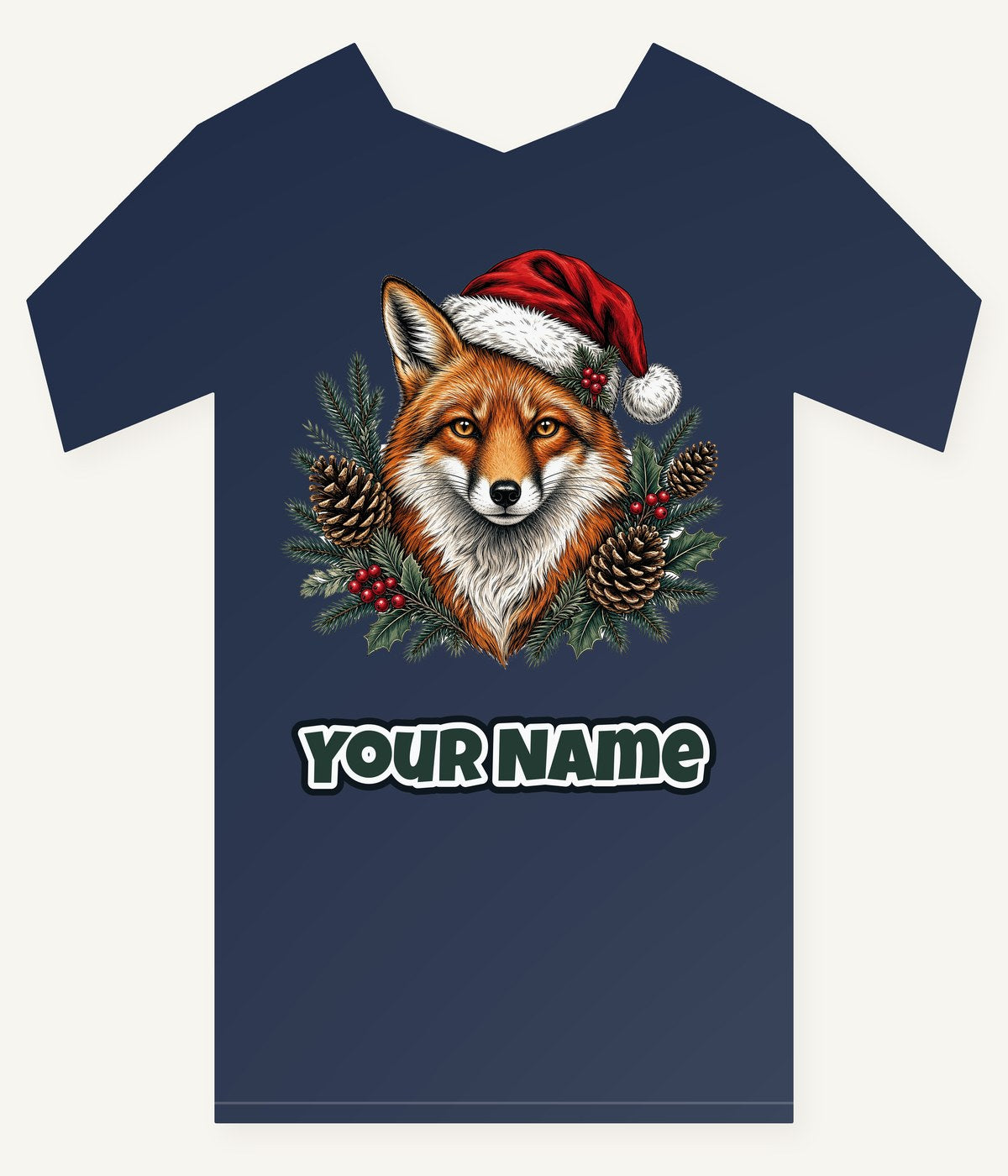 Red Fox in Santa Hat Personalised Kids Tee and Baby Bodysuit